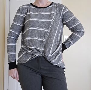 Caslon Striped Black and White Twist Bottom Top